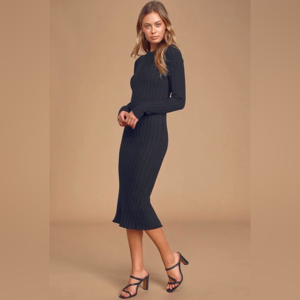NWT Lulus The Best Yet Black Ribbed Bodycon Sweater Dress